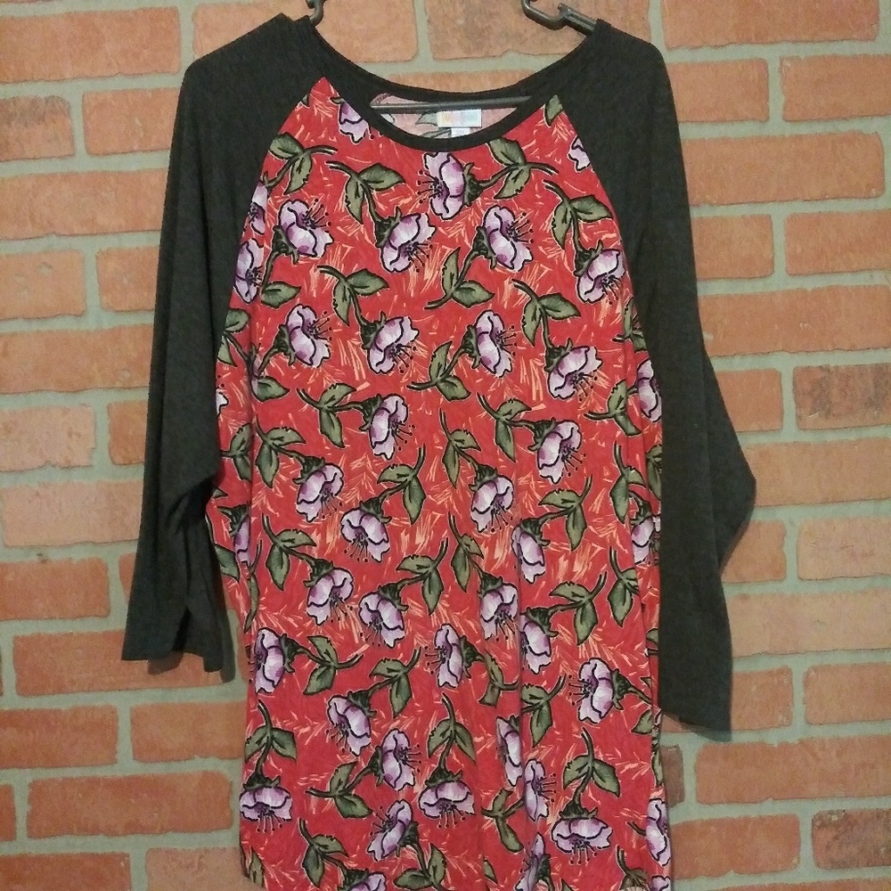 LuLaRoe Randy 3X baseball tee floral grey red plus